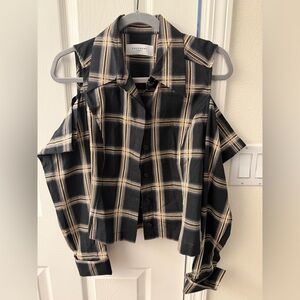 Equipment Black and Cream Plaid Sleeveless Top